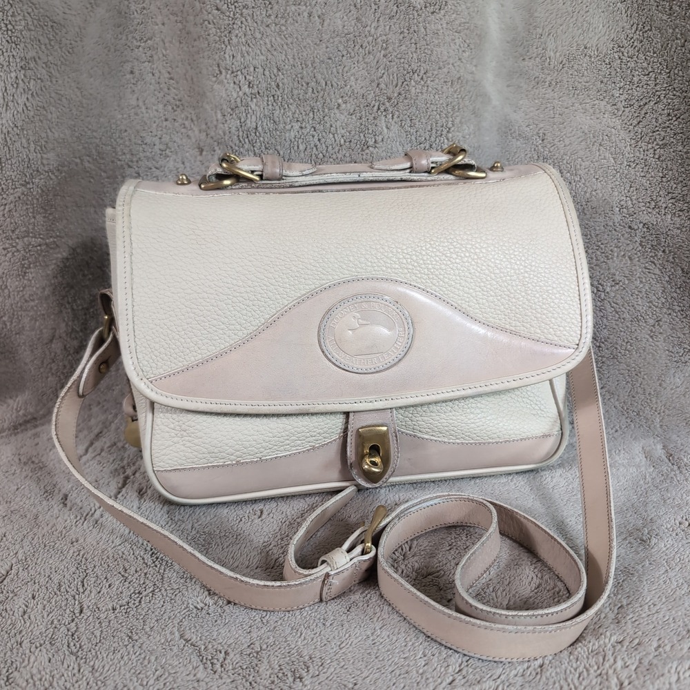Dooney & Bourke Vintage All Weather Leather Satchel Crossbody Bag Cream Tan USA